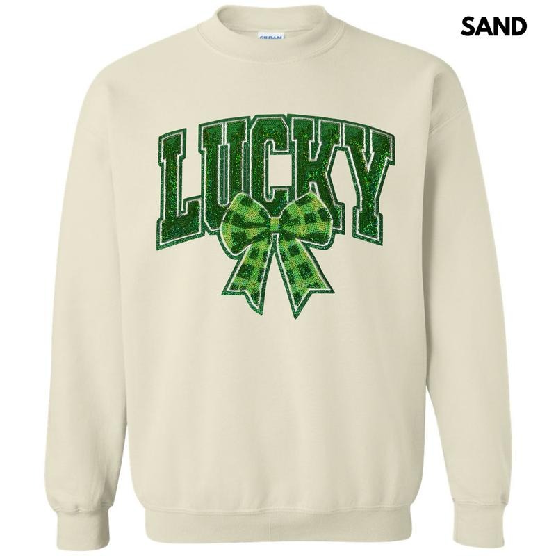 Plaid Lucky Bow Sequin Patch Sweatshirt T-Shirts, Hoodie | PureTeeCo.com