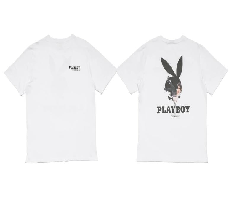 Playboy Classic Graphic Tee, White Streetwear Shirt, Minimalist Bunny Design, Casual Apparel, Menswear Womenswear Top