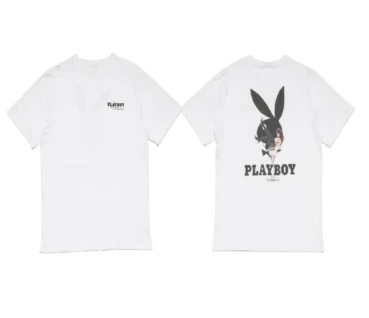 Playboy Classic Graphic Tee, White Streetwear Shirt, Minimalist Bunny Design, Casual Apparel, Menswear Womenswear Top