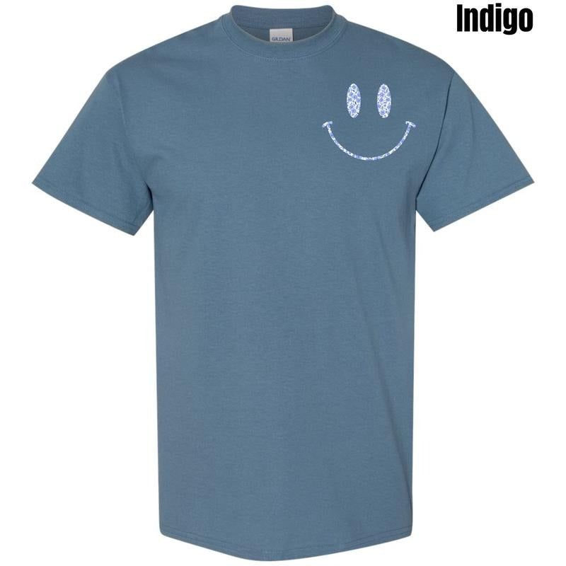 Pocket Size - Blue Floral Smile Gildan Short Sleeve T-Shirt 'NLB' Hoodie, Sweatshirt | PureTeeCo.com
