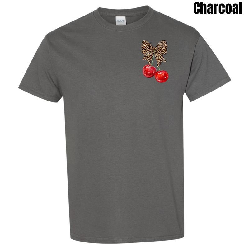Pocket Size - Cheetah Bow Cherries Gildan Short Sleeve T-Shirt 'NLB' Hoodie, Sweatshirt | PureTeeCo.com