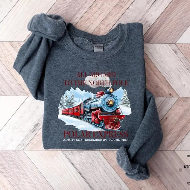 Polar Express Christmas Sweatshirt, Polar Express Ticket Hoodie, Christmas Holiday Sweater, Retro Christmas Sweatshirt,...