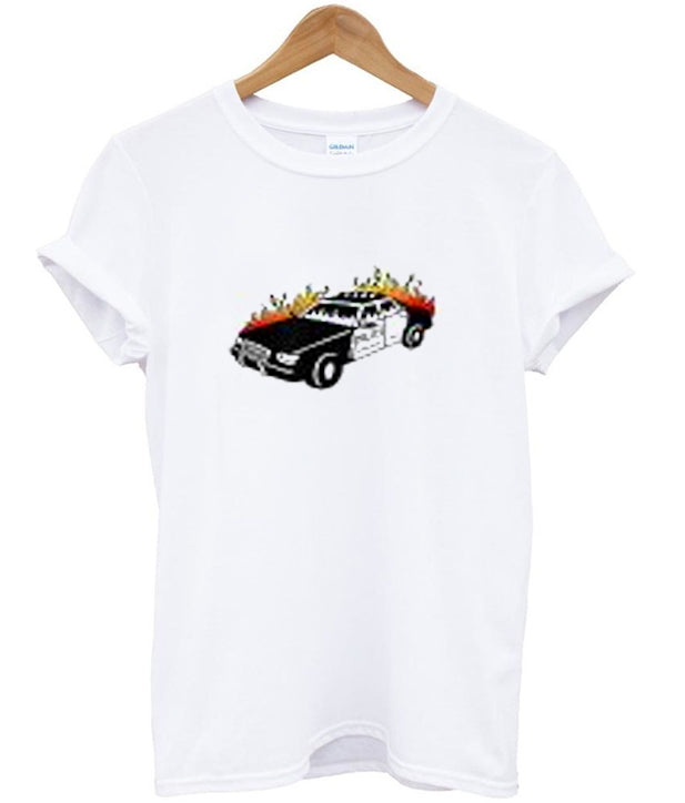 Police Car On Fire T-Shirt Hoodie, Sweatshirt | PureTeeCo.com