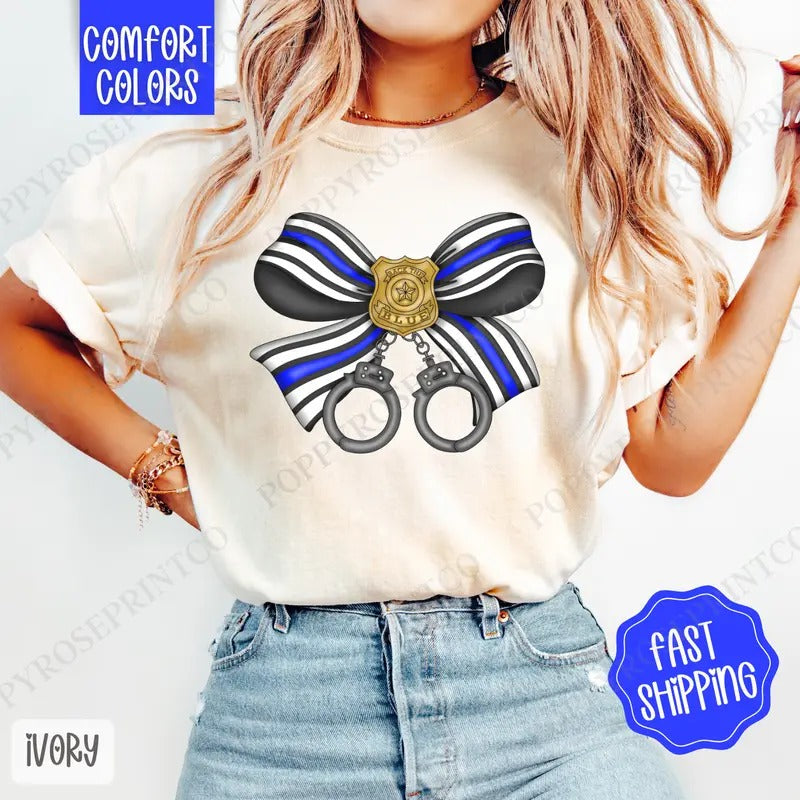 Police Coquette Bow Shirt Comfort Colors, Cute Women's Shirt, Trendy Bow Tee Hoodie, Sweatshirt | PureTeeCo.com