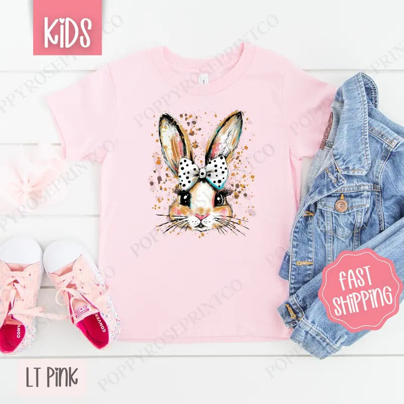 Polka Dot Bow Bunny Kids Shirt - Easter Children's Tshirt - Cute Youth Tee Gildan Hoodie, Sweatshirt | PureTeeCo.com