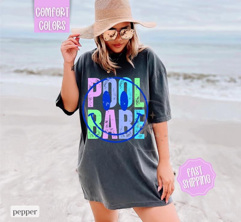 Pool Babe Comfort Colors, Cute Summer Shirt, Oversized Beach Tee, Swimsuit Cover Up Hoodie, Sweatshirt | PureTeeCo.com