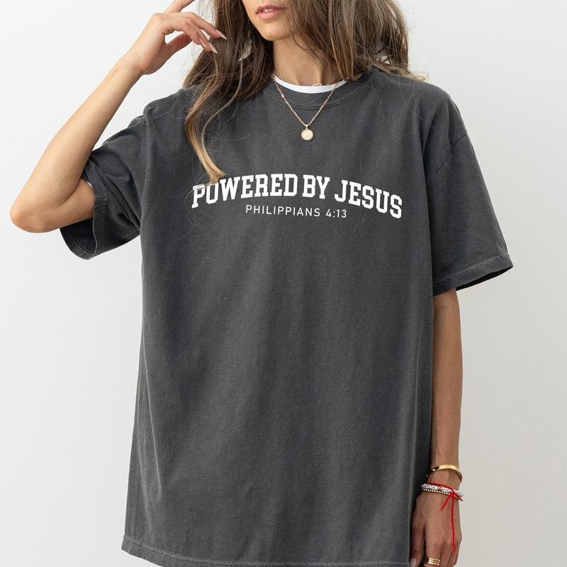 Powered By Jesus Shirt Comfort Colors, Bible Verse Unisex T-Shirt, Religious Gift for Christian, Baptism Clothing, Faith...