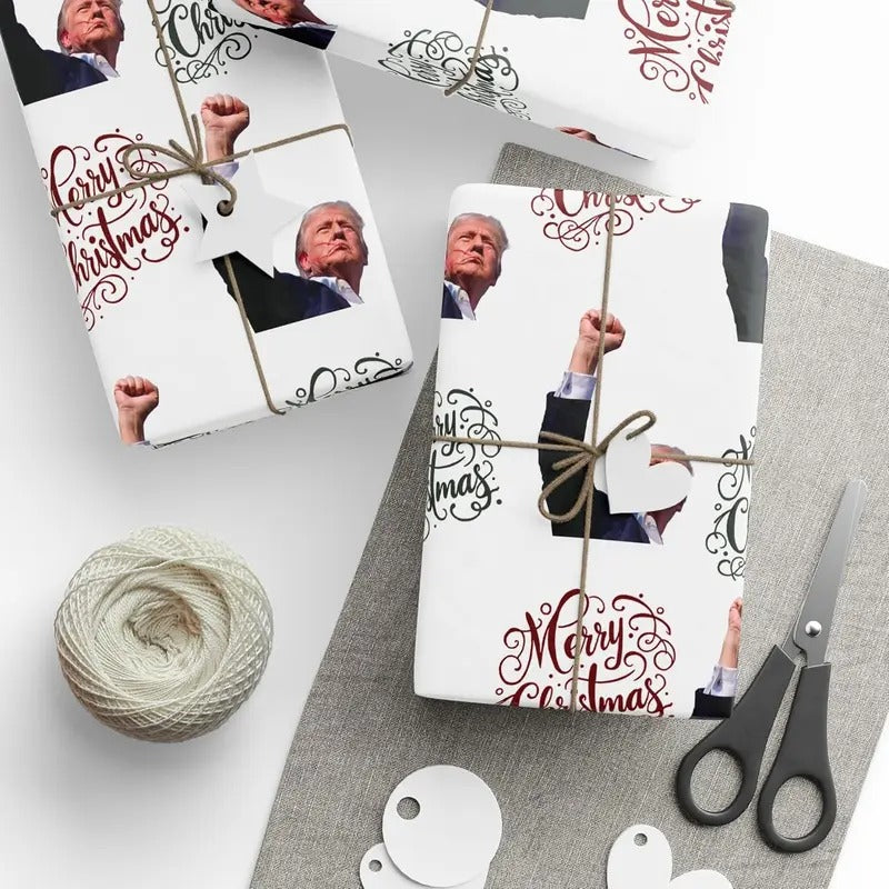 Powerful Trump Christmas - Trump Wrapping Paper for Gifts - Trump Christmas Gift Wrap - Maga Gift Wrap Christmas Trump...