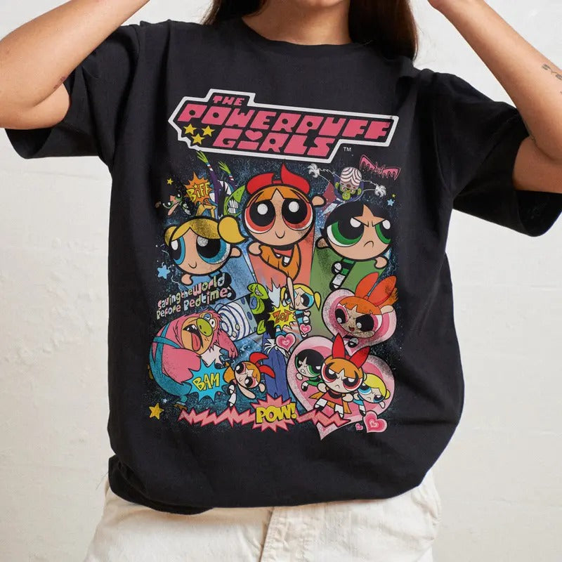 Powerpuff Girls Vintage T-shirt, Aesthetic Graphic Tee Tshirts, Cute Retro Cartoon, Baddie Bubblegum Girl, Top Womenswear...