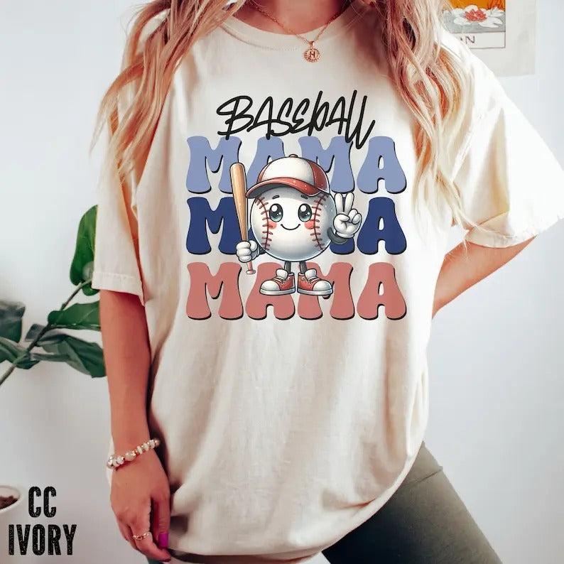 Premium  Baseball MAMA T-Shirt, Baseball Cute Mama T-Shirt, Gameday T-shirt's, Gift for Baseball Lovers, Retro Baseball,...