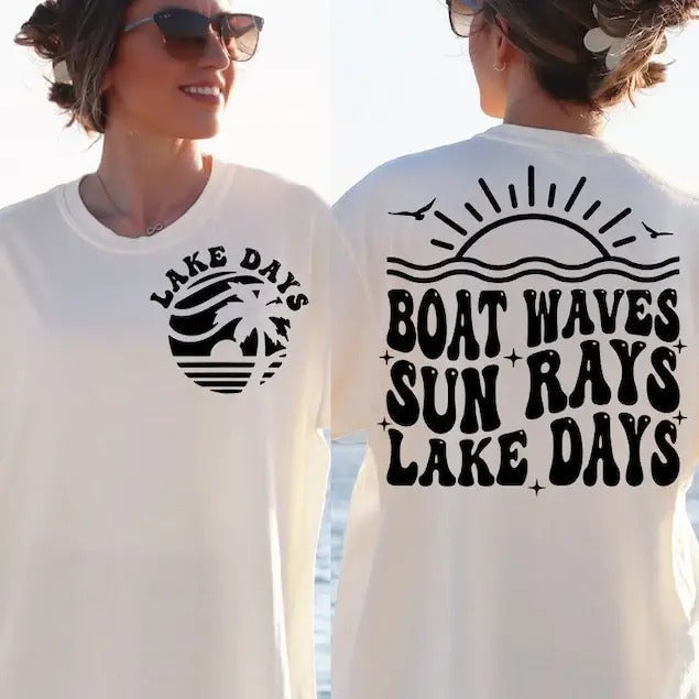 Premium  Boat Waves Sun Rays Lake Days , Lake Life , Summer Lake sweatshirt T-Shirts, Hoodie | PureTeeCo.com