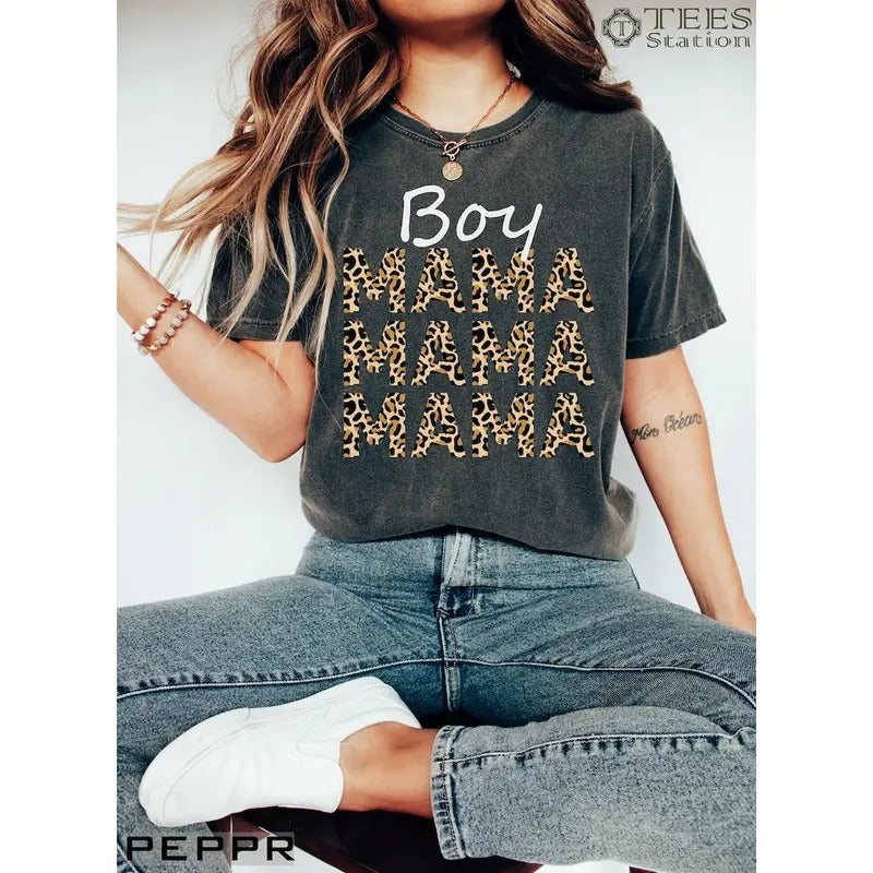 Premium  Leopard Boy Mama Shirt, Boy Mom, Mom Shirt For Mother's Day, Baby Shower Gift, New Mom, Mom T shirt, Mom of...