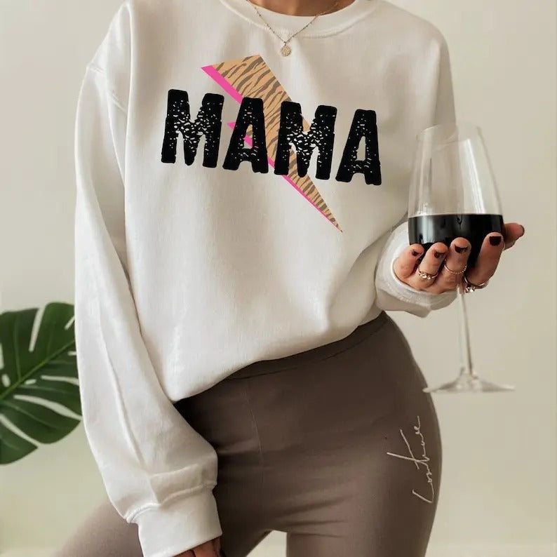 Premium  Mama Lightning Bolt Shirt, Leopard Mama Sweatshirt, Cute Mother's Day Gifts From Daughter, Mom's Birthday Gifts,...