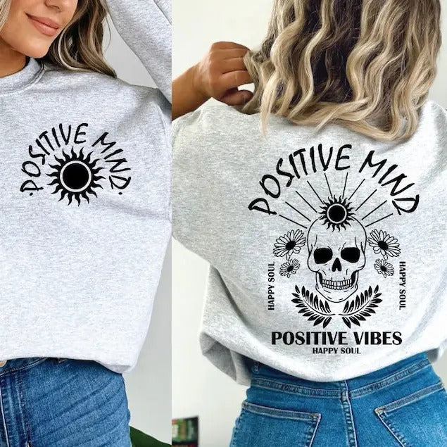Premium  Positive Mind Skull,  Self love,Inspirational , Wildflower shirt Hoodie, Sweatshirt | PureTeeCo.com