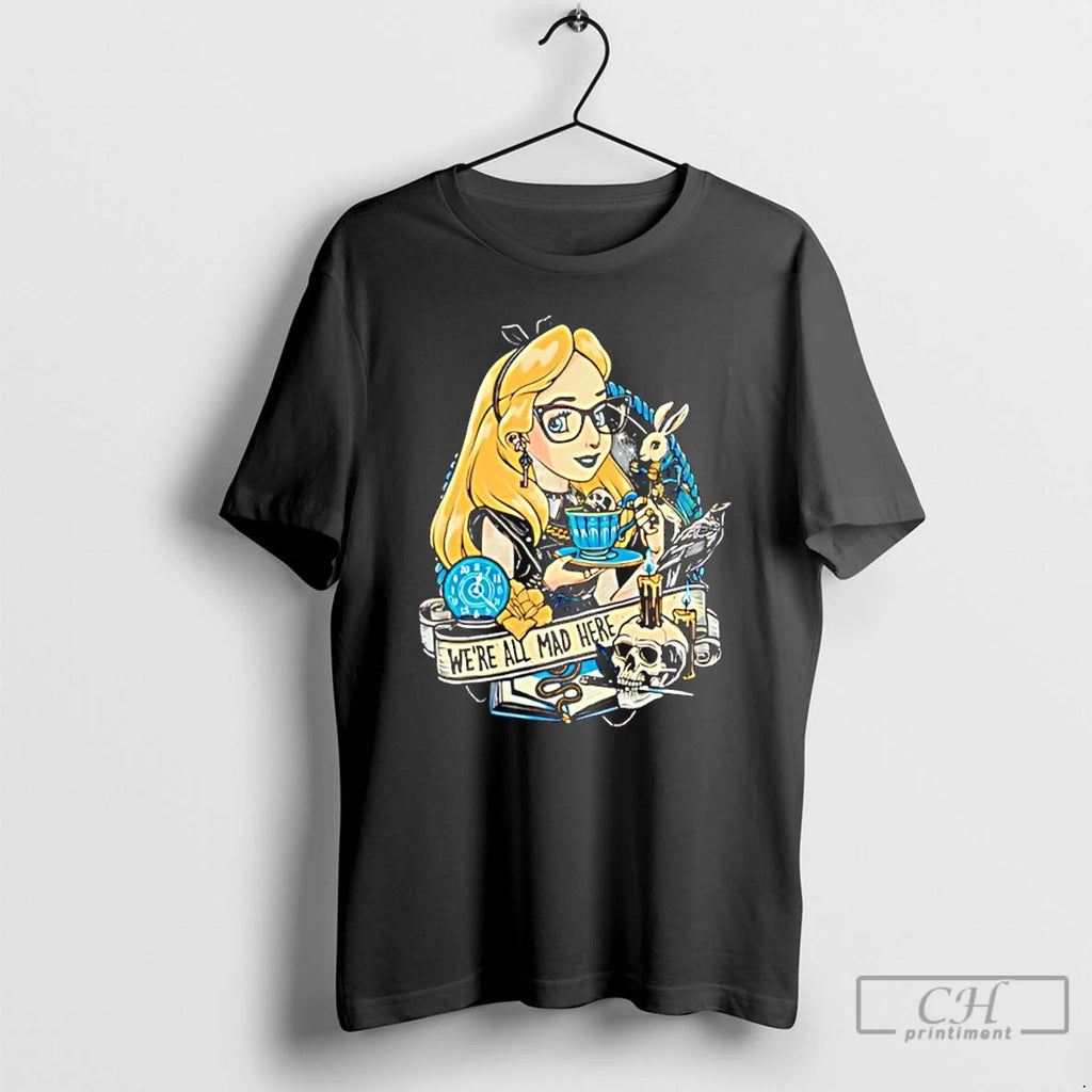 Premium Alice Were All Mad Here Cartoon T-Shirts, Hoodie, Sweatshirt | PureTeeCo.com