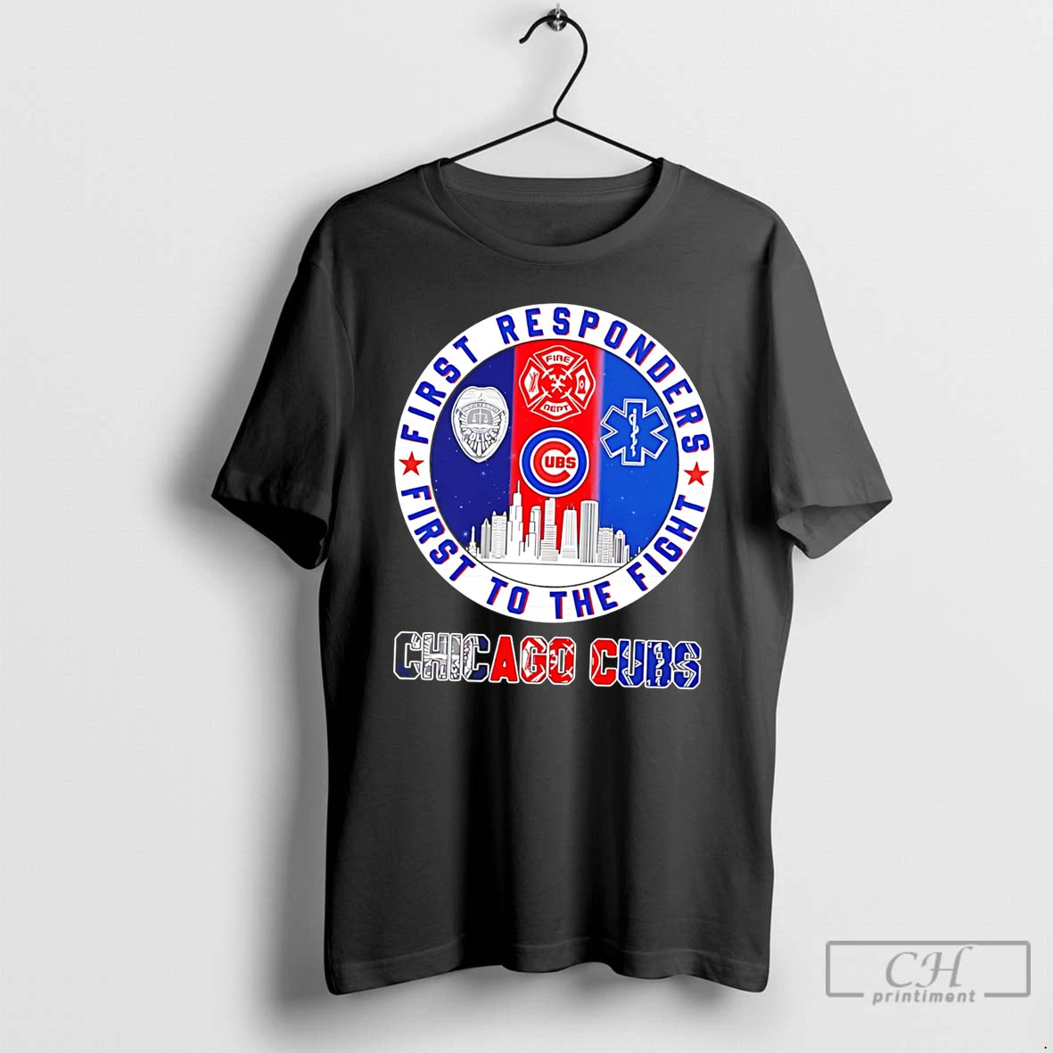 Premium Chicago Cubs First Responders First To The Fight Logo Tee
