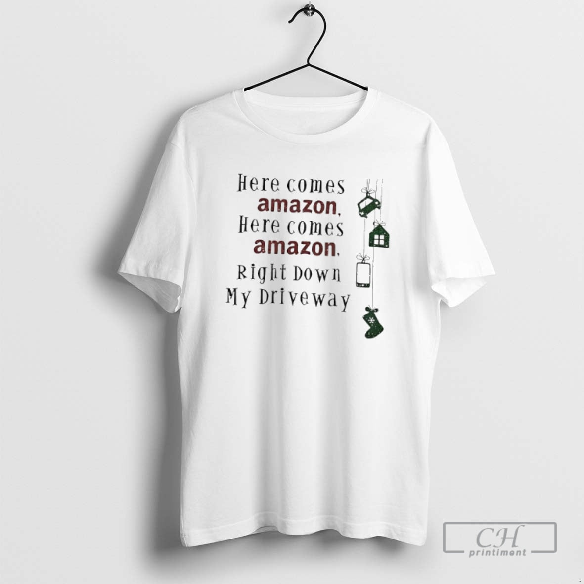 Premium Christmas Here Comes Amazon Right Down My Driveway Shirt Sweater Hoodie, Sweatshirt | PureTeeCo.com