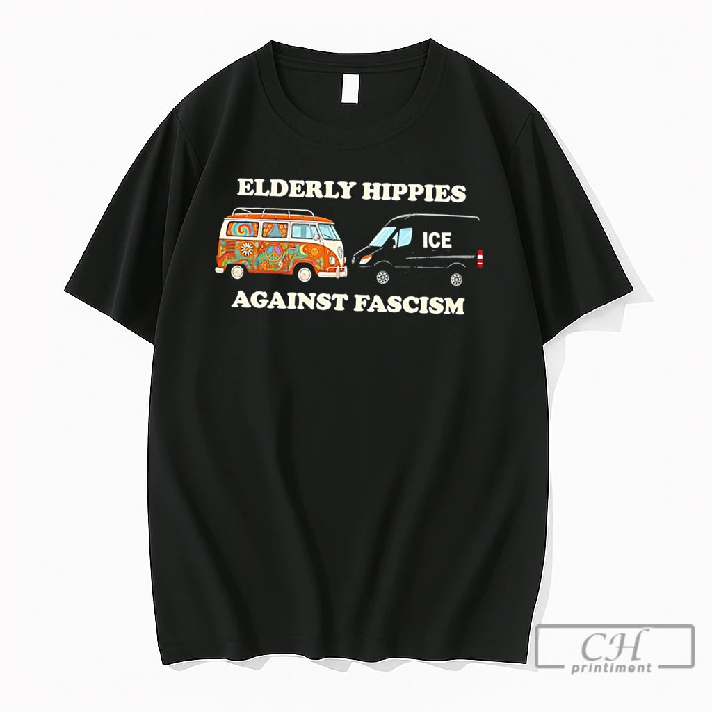 Premium Elderly Hippies Against Fascism Cartoon Car Tee