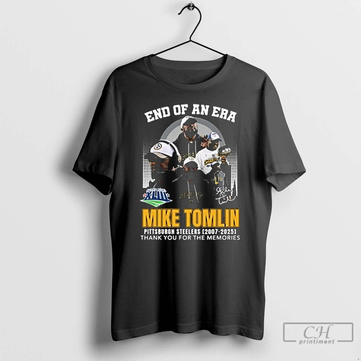 Premium End Of An Era Mike Tomlin Steelers 2007 2025 Thank You For The Memories T-Shirts, Hoodie, Sweatshirt | PureTeeCo.com