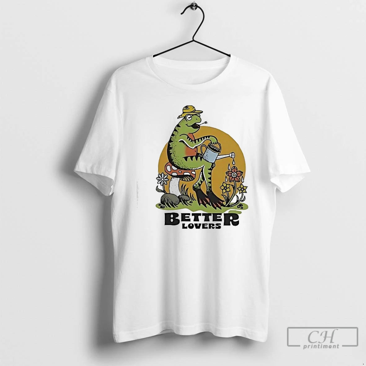 Premium Frog On A Mushroom Watering Flowers Better Lovers Spring T-Shirts, Hoodie, Sweatshirt | PureTeeCo.com