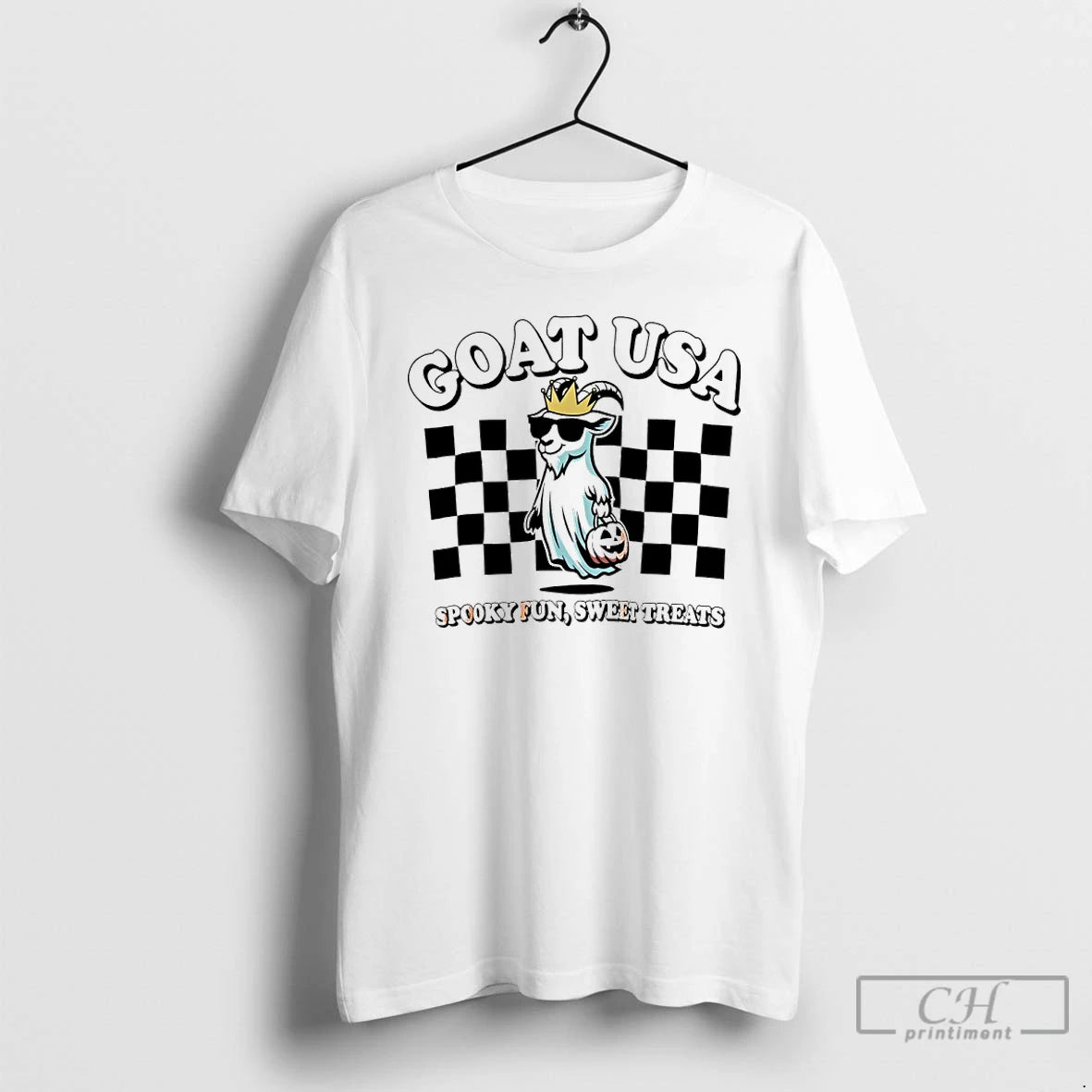 Premium Goat Usa Spooky Fun And Sweet Treats T-Shirts, Hoodie, Sweatshirt | PureTeeCo.com