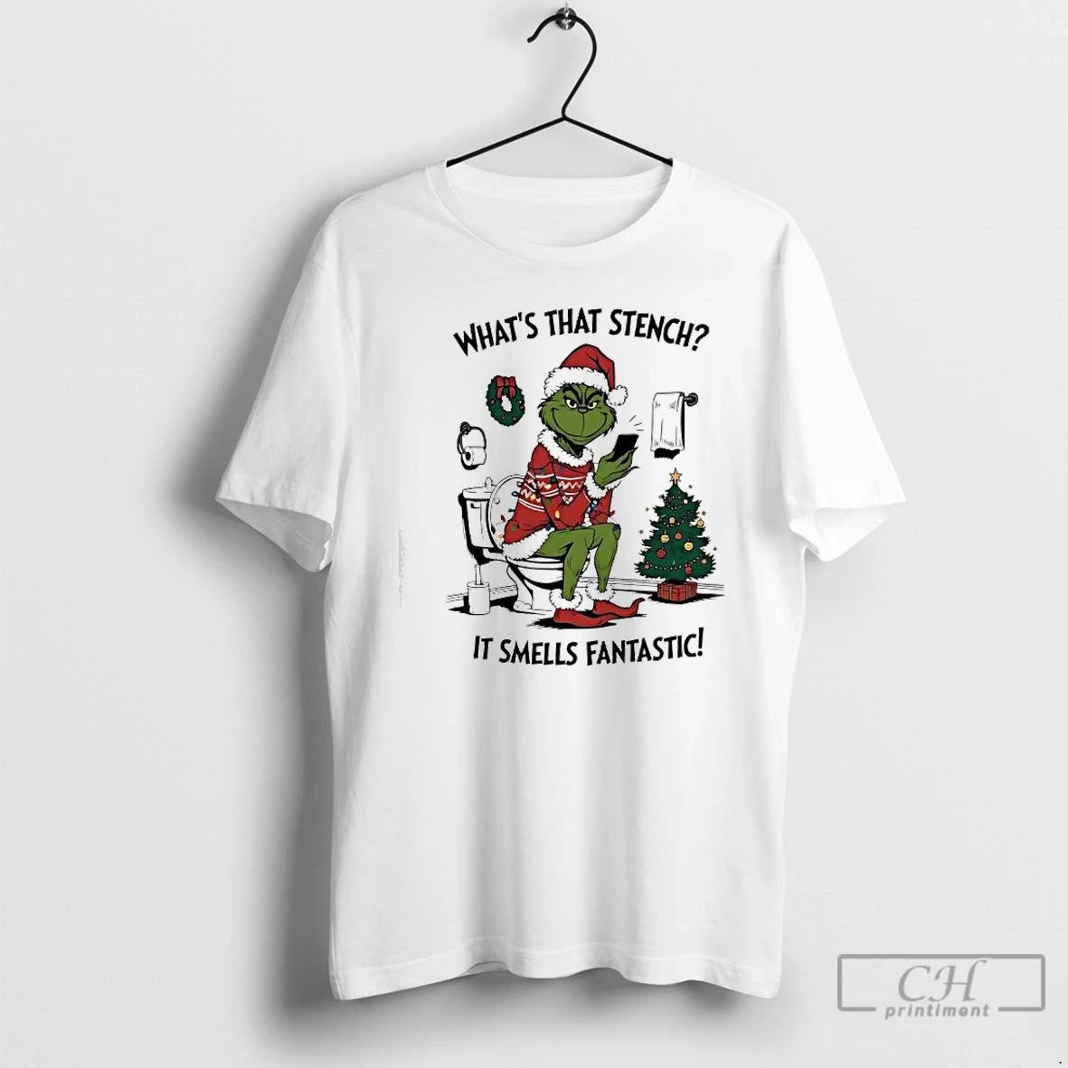 Premium Grinch Santa Whats That Stench It Smells Fantastic T-Shirts, Hoodie, Sweatshirt | PureTeeCo.com