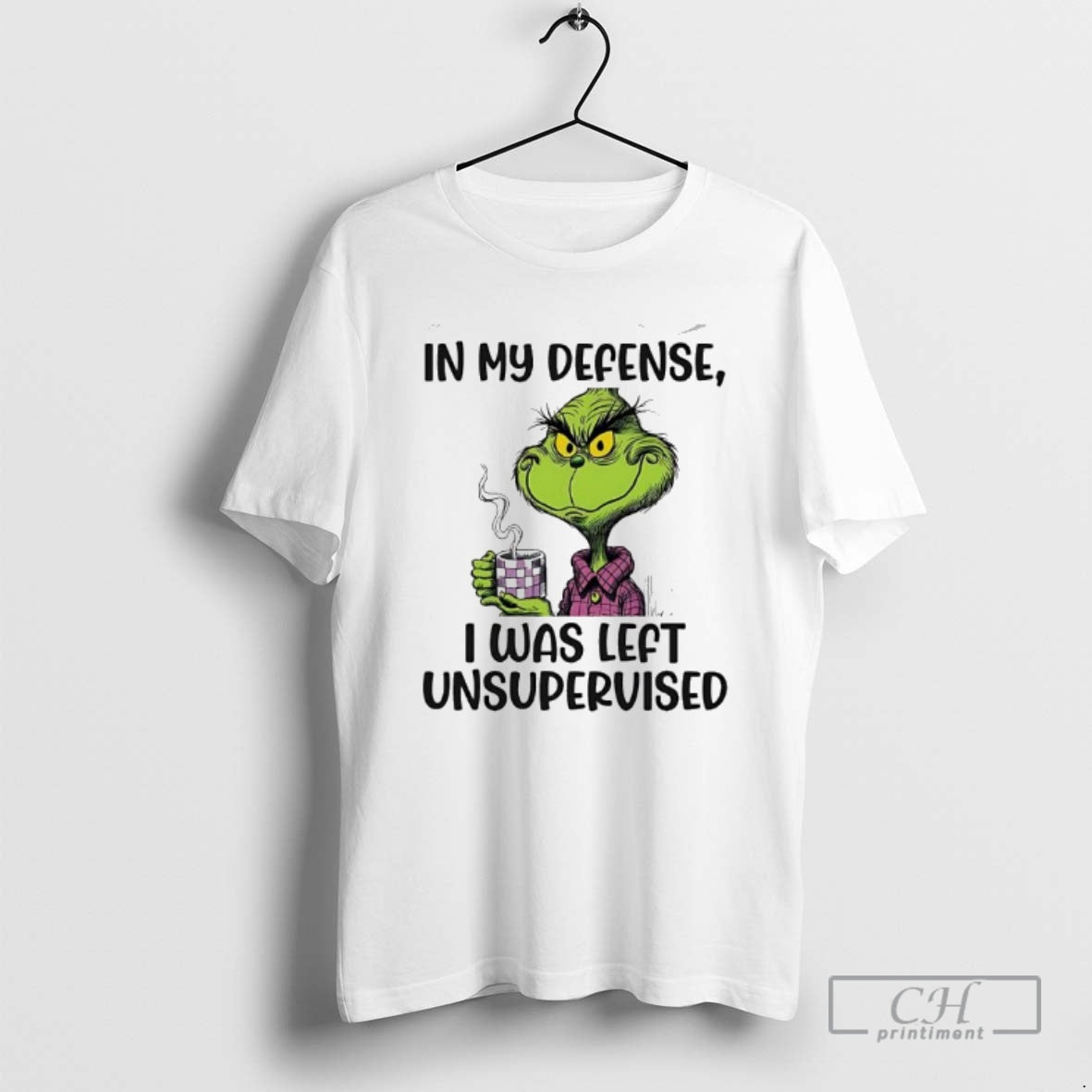 Premium Grinch In My Defense I Was Left Unsupervised Shirt Sweater Hoodie, Sweatshirt | PureTeeCo.com