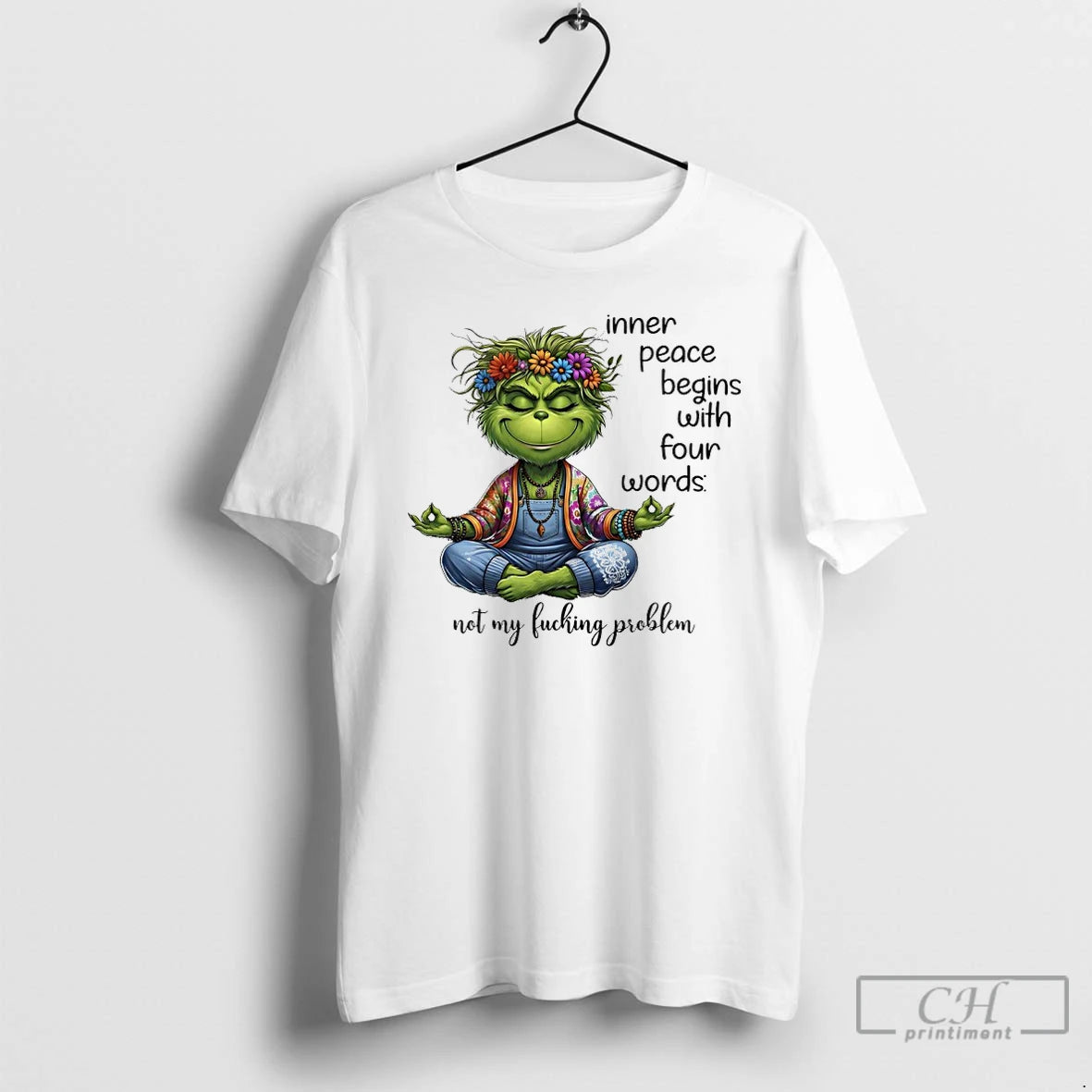 Premium Grinch Yoga Inner Peace Begins With Four Words Not My Fucking Problem T Shirts Hoodie, Sweatshirt | PureTeeCo.com
