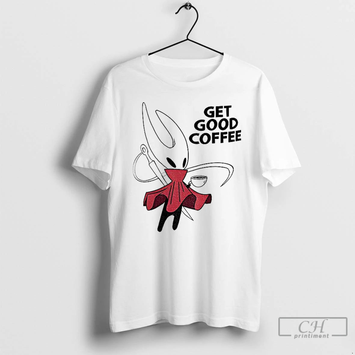 Premium Hollow Knight Silksong Hornet Get Good Coffee T-Shirts, Hoodie, Sweatshirt | PureTeeCo.com