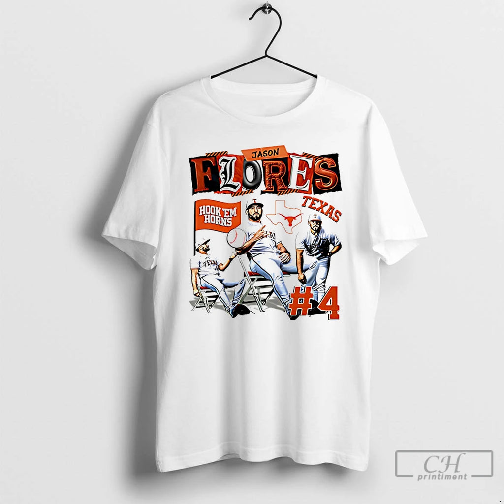 Premium Jason Flores Texas Baseball Ncaa Hook Em Horns Graphic T-Shirts, Hoodie, Sweatshirt | PureTeeCo.com