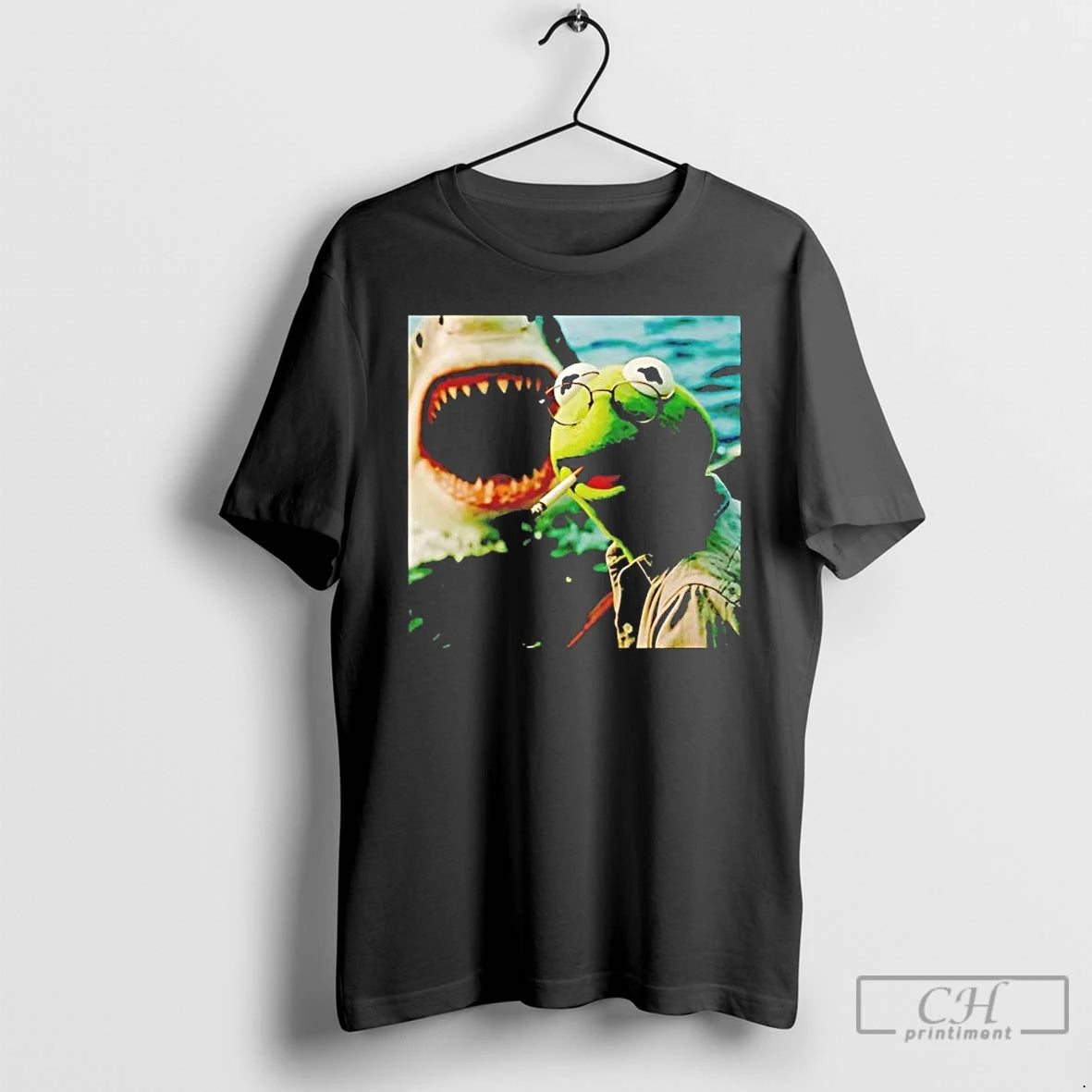 Premium Kermit The Frog Smoking Selfie With Shark T-Shirts, Hoodie, Sweatshirt | PureTeeCo.com