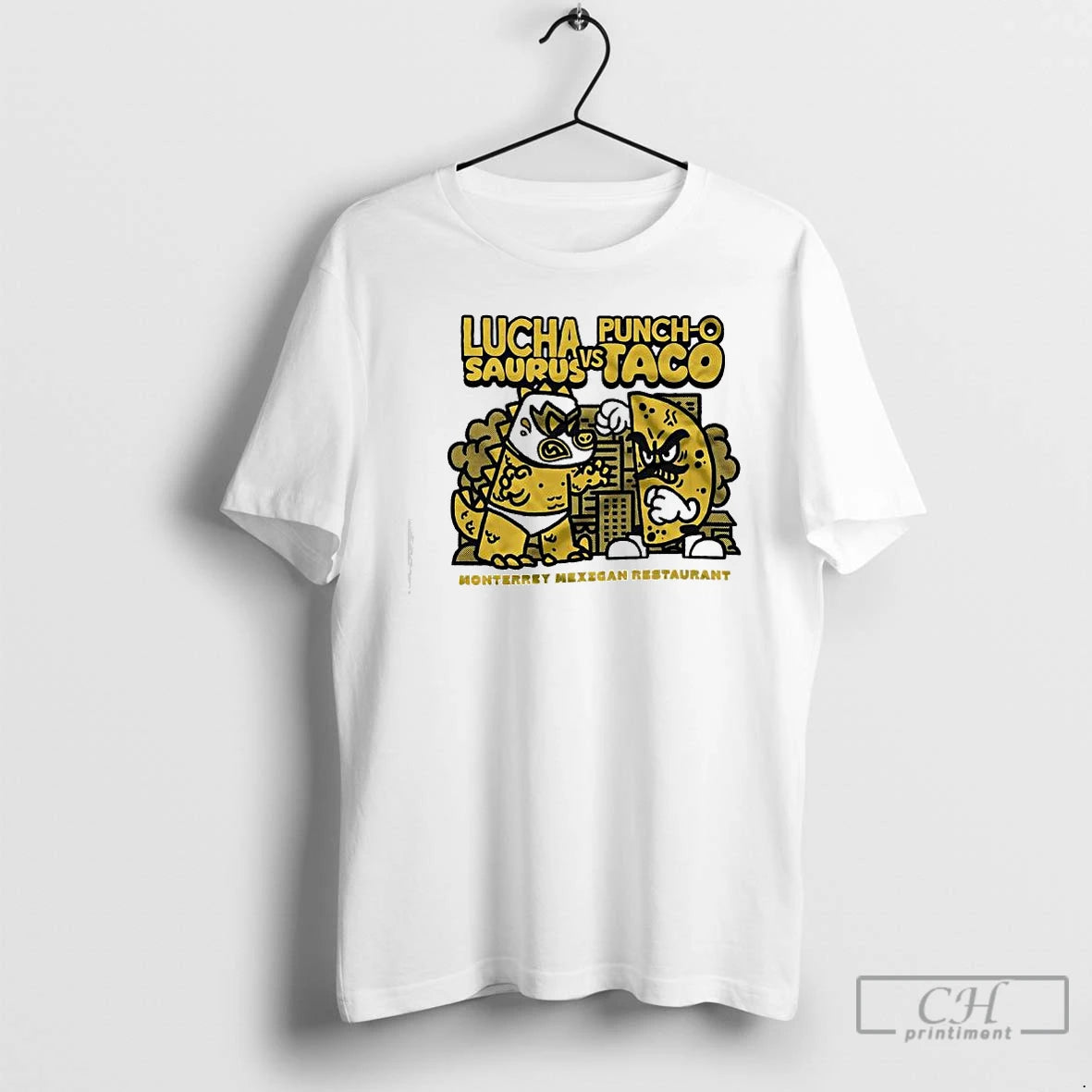 Premium Lucha Punch O Saurus Vs Taco Monterrey Mexican Restaurant Graphic T-Shirts, Hoodie, Sweatshirt | PureTeeCo.com