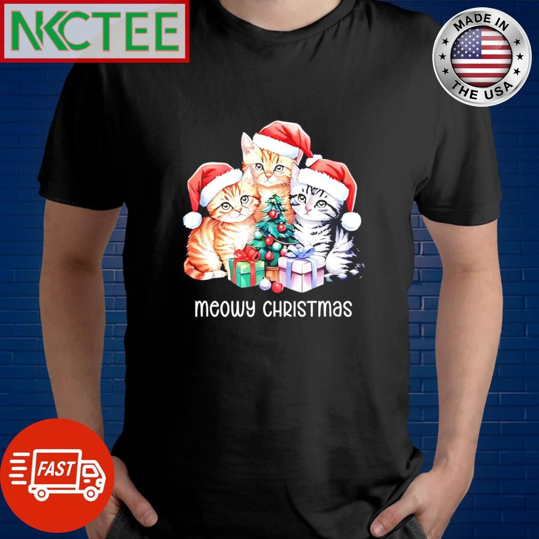 Premium Meowy ChristmasCats wear Santa hat shirt