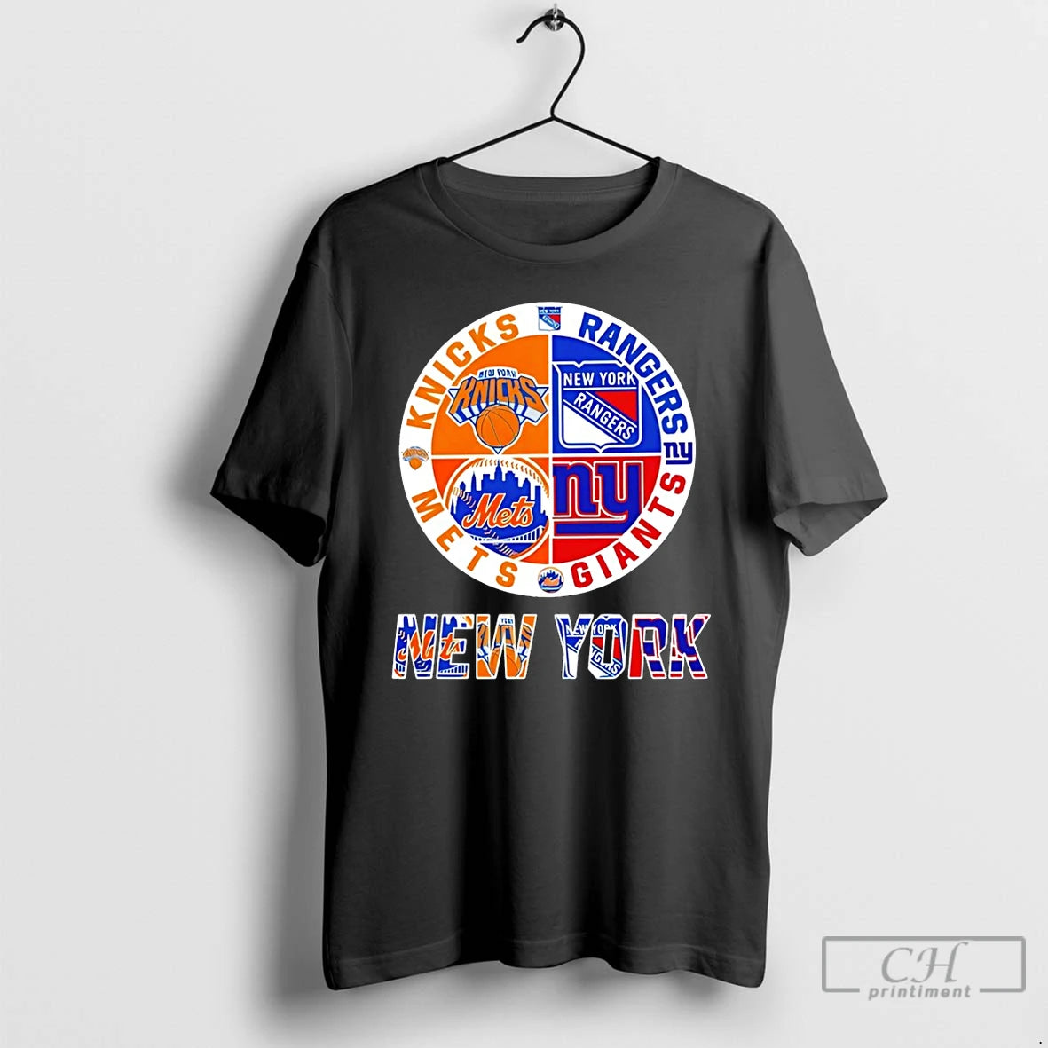 Premium New York Mets Knicks Rangers Giants 4 Teams Sports Circle Logo Sports T Shirts