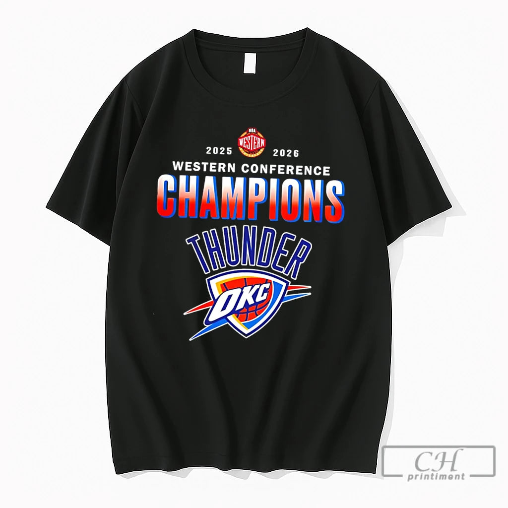 Premium Okc Thunder 2026 Nba Western Conference Champions Logo Tee