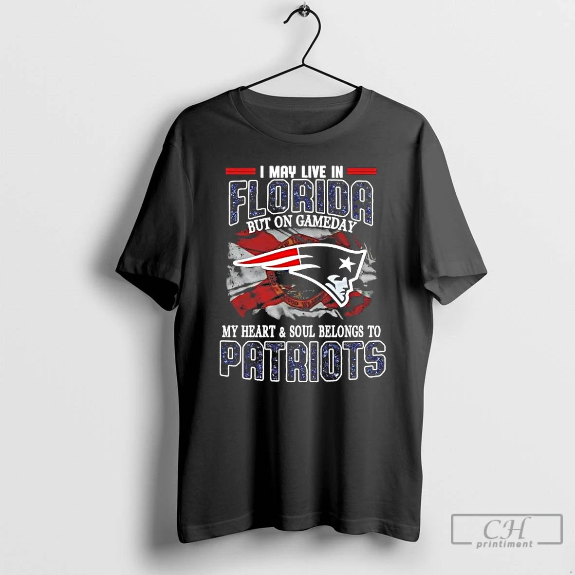 Premium On Gameday My Heart And Soul Belongs To Patriots I May Live In Florida T-Shirts, Hoodie, Sweatshirt | PureTeeCo.com