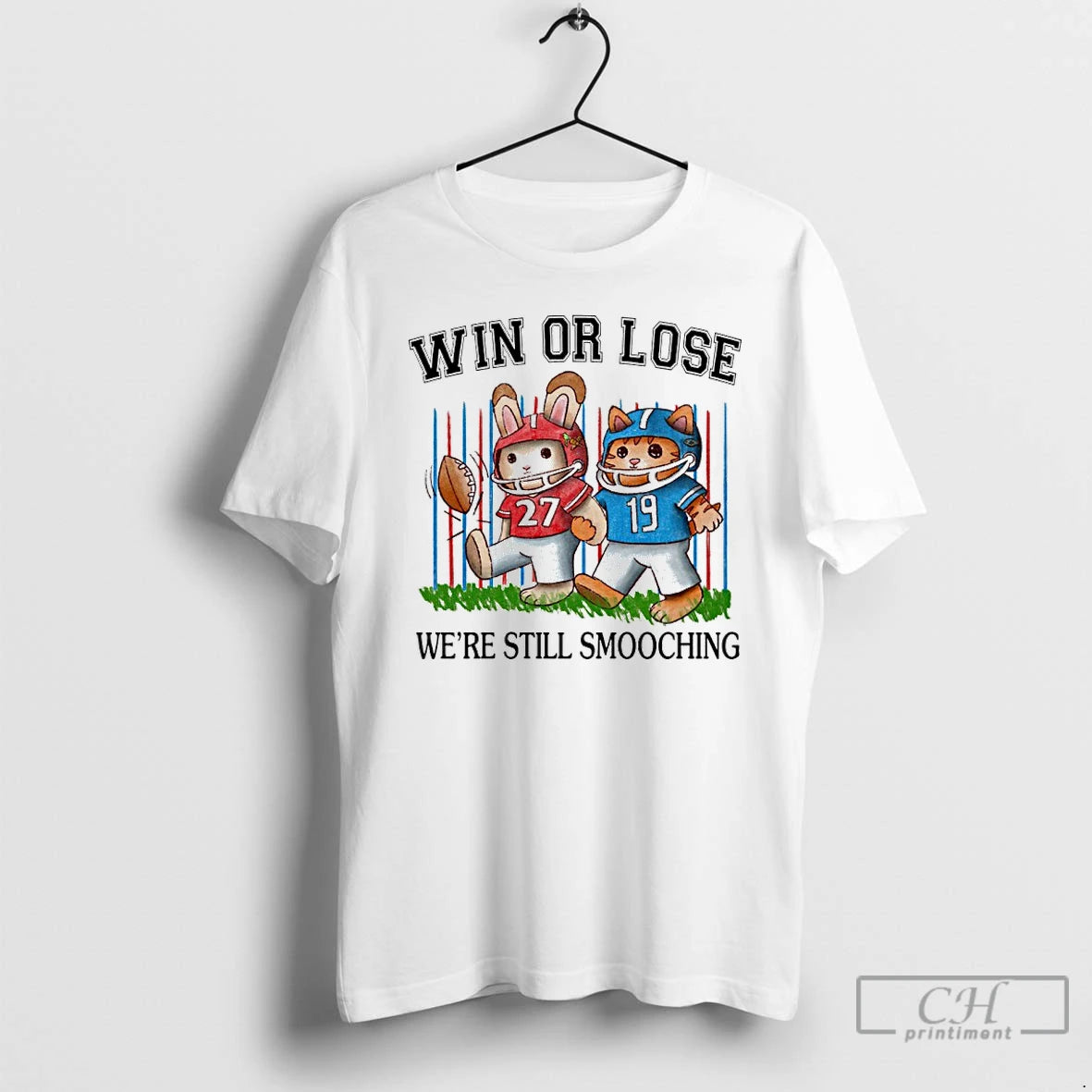 Premium Rabbit And Cat Football Win Or Lose Were Still Smooching T-Shirts, Hoodie, Sweatshirt | PureTeeCo.com