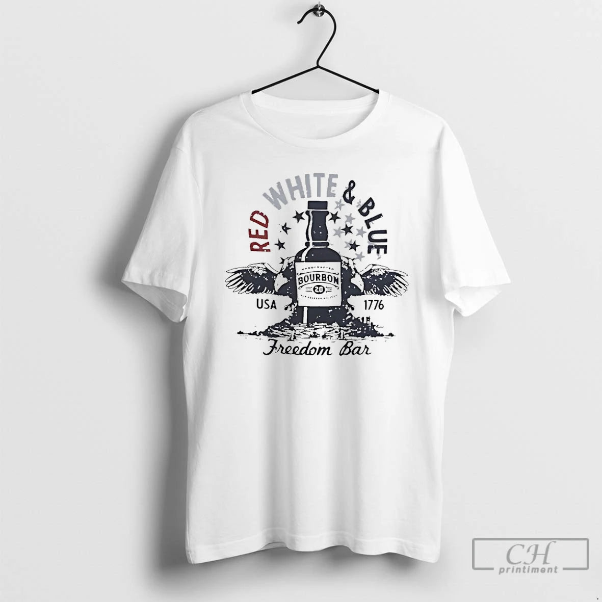 Premium Red White And Blue Usa 1776 Freedom Bar Bourbon Big T-Shirts, Hoodie, Sweatshirt | PureTeeCo.com