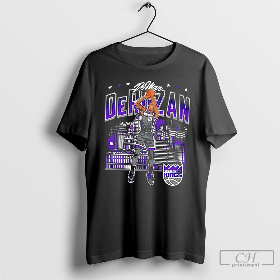Premium Sacramento Kings Demar Derozan Number 10 Illustration Tee