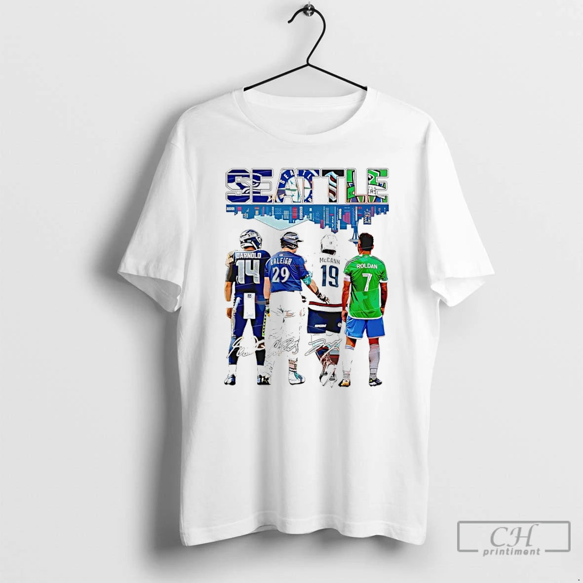 Premium Seattle Legends Sports Mix Roldan City Skyline Signatures T-Shirts, Hoodie, Sweatshirt | PureTeeCo.com
