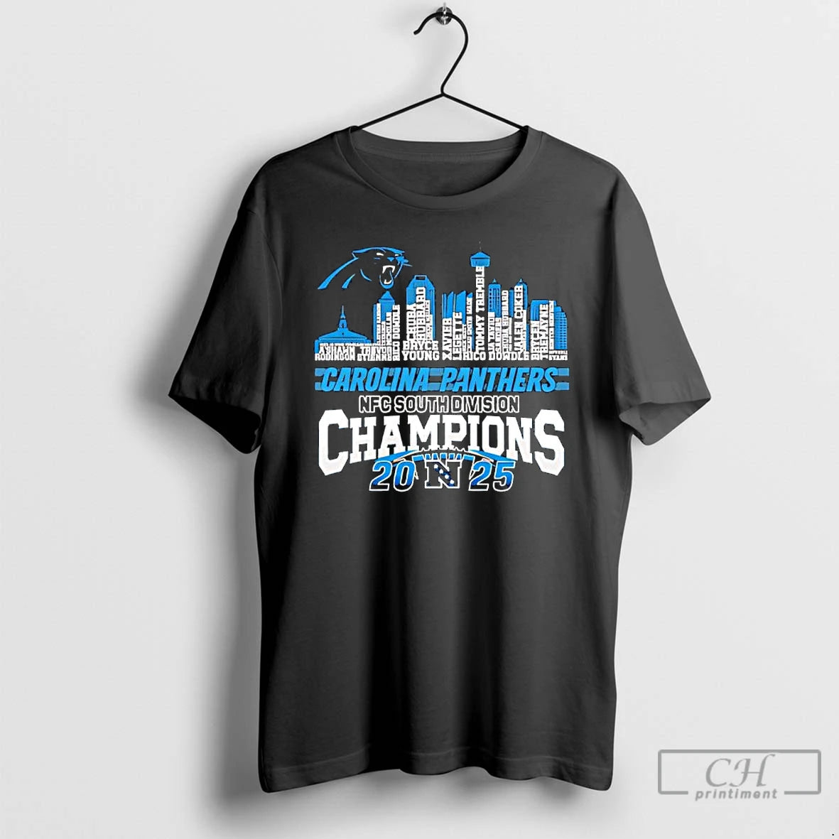 Premium Skyline Of Carolina Panthers 2025 Nfc South Division Champions T-Shirts, Hoodie, Sweatshirt | PureTeeCo.com