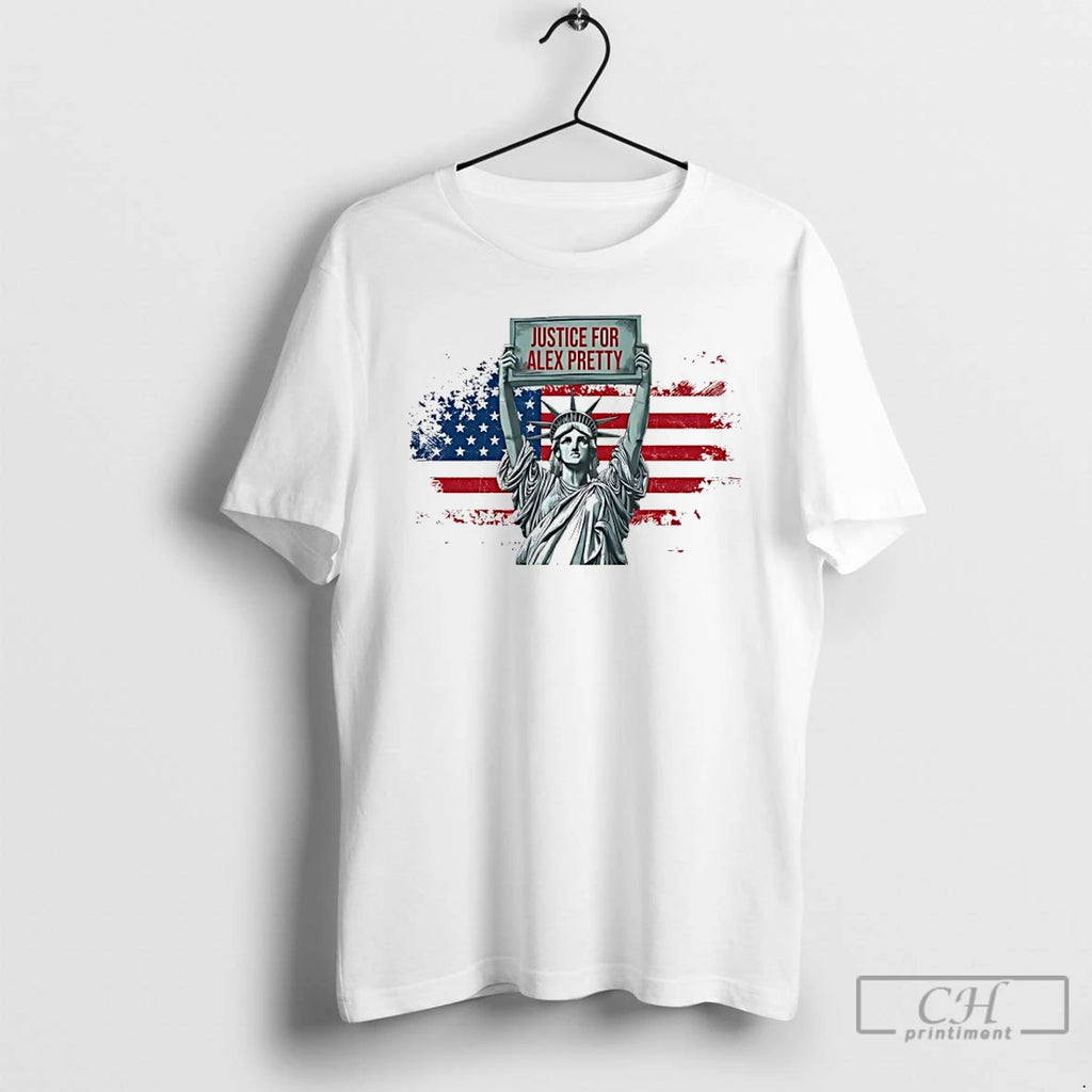 Premium Statue Of Liberty Justice For Alex Pretti Usa Flag T-Shirts, Hoodie, Sweatshirt | PureTeeCo.com