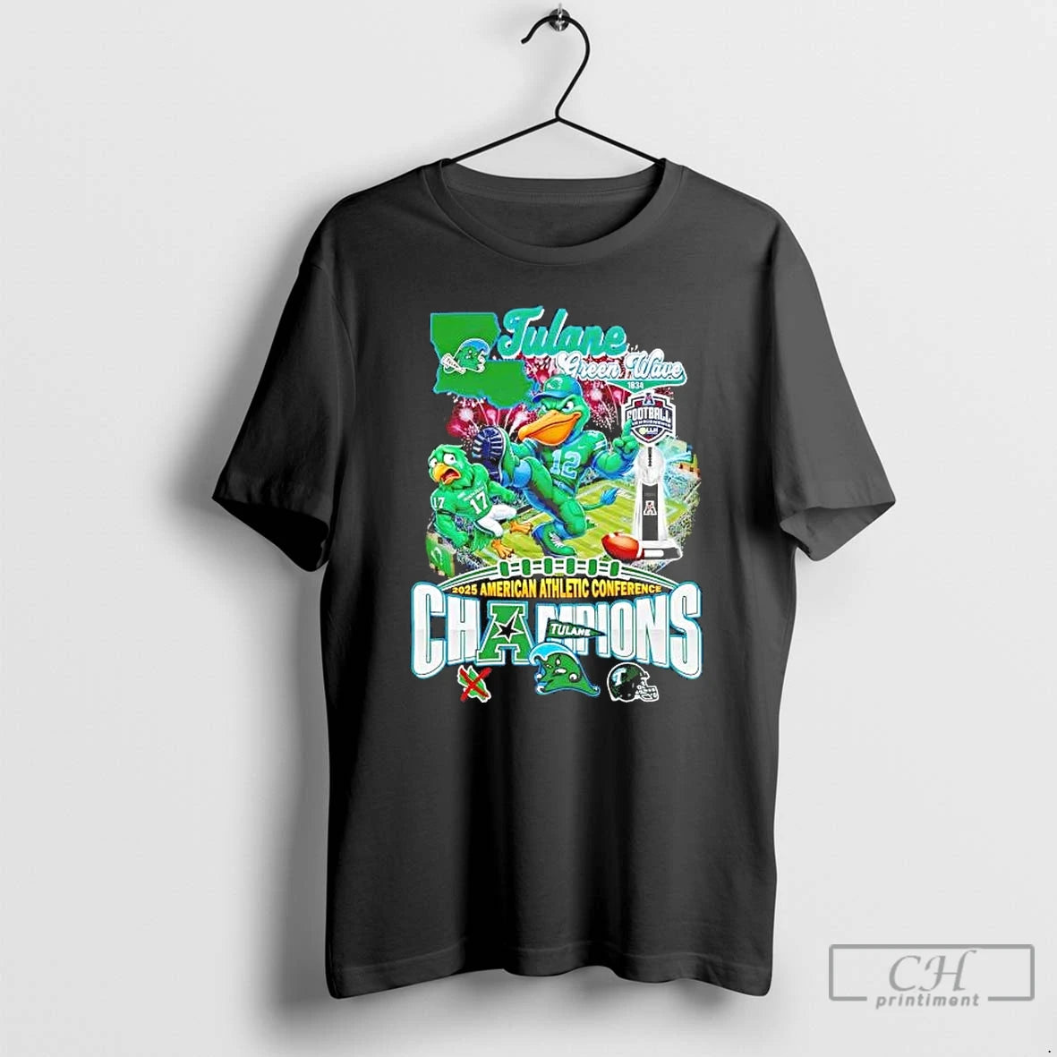 Premium Tulane Green Wave 2025 American Athletic Conference Champions Mascot T-Shirts, Hoodie, Sweatshirt | PureTeeCo.com