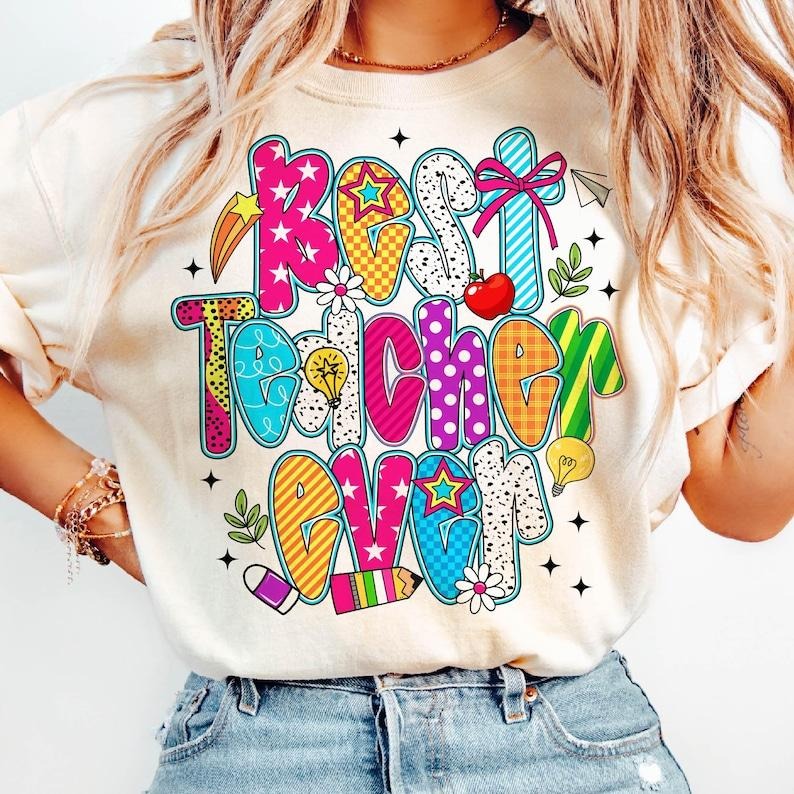 Preppy Best Teacher Ever shirt, Teach Love Inspire shirt, Teacher Shirt, First Day School Hoodie, Sweatshirt | PureTeeCo.com