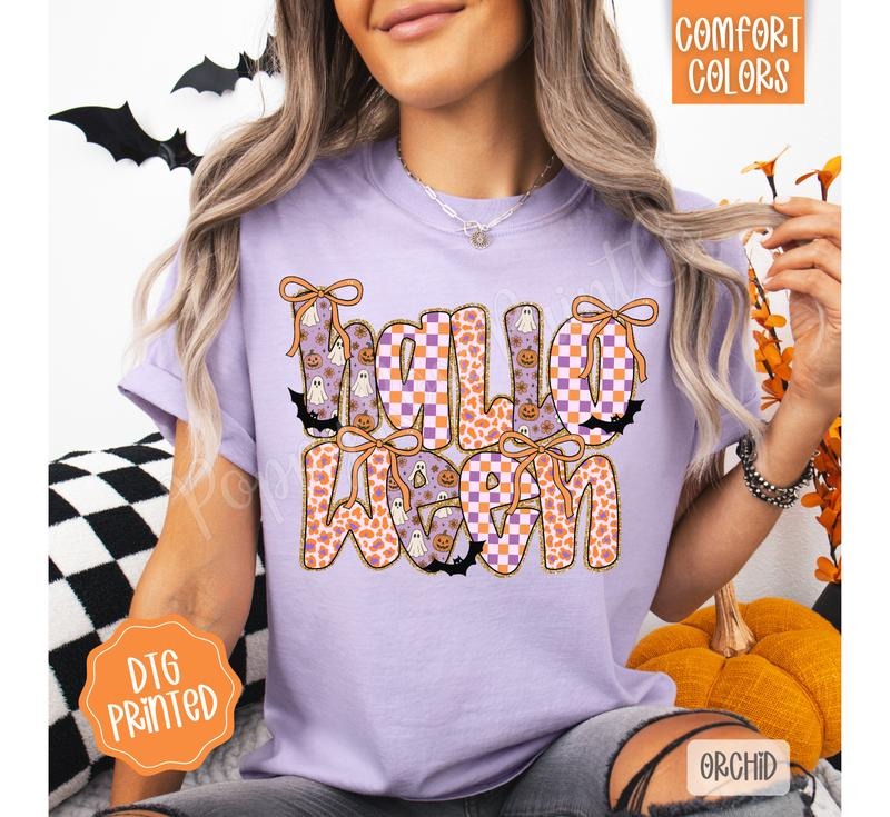 Preppy Halloween Comfort Colors, Trendy Women's Holiday Tshirt Hoodie, Sweatshirt | PureTeeCo.com