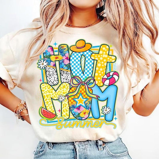 Preppy Hot Mom Summer Life Mothers Day Beach Girly Checkered Mom T-Shirt