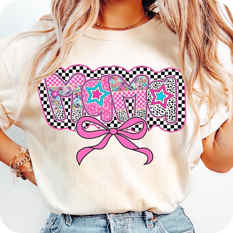 Preppy Mama Coquette Checkered Pink Floral Dalmatian Mimi Mothers Day T-Shirt Hoodie, Sweatshirt | PureTeeCo.com