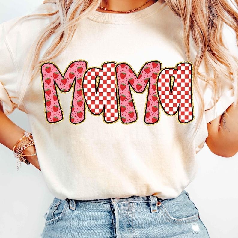 Preppy Mama Strawberry Cute Strawberry Checkered Gift For Mom Preppy T-Shirt Hoodie, Sweatshirt | PureTeeCo.com