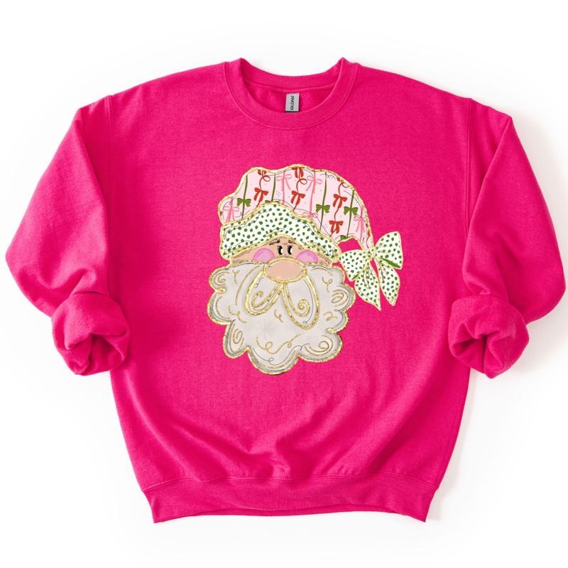 Preppy Santa Sweatshirt, Coquette Santa Christmas Sweatshirt T-Shirts, Hoodie | PureTeeCo.com