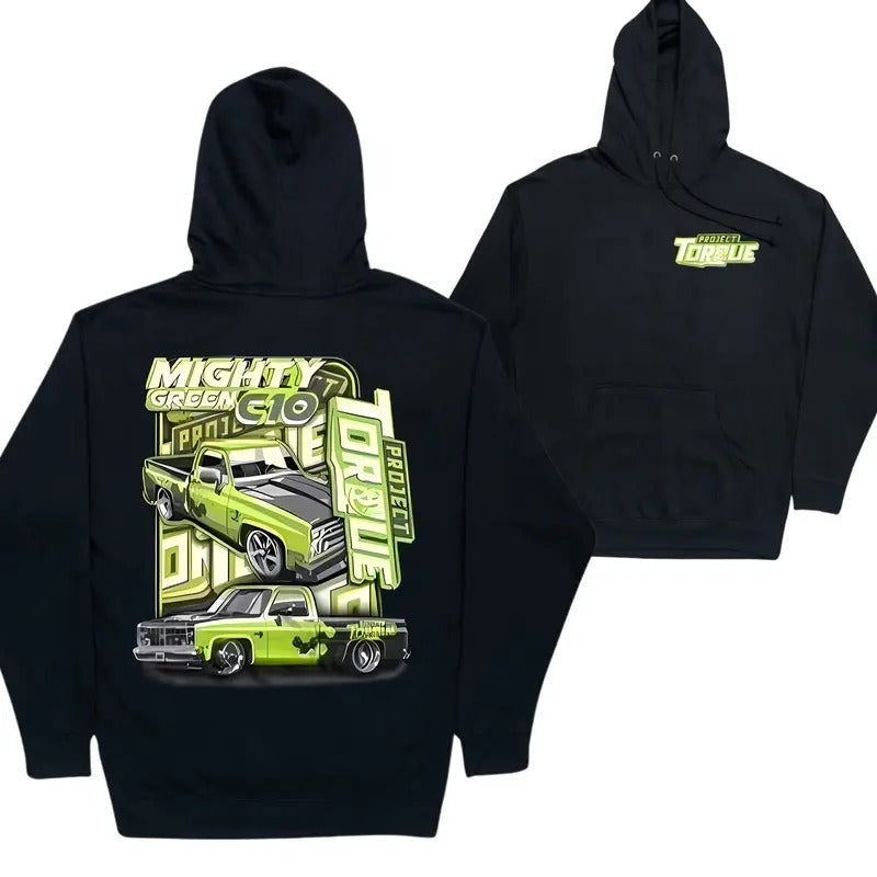 Project Torque Mighty Green C10 Hoodie, Truck Shirts, Shirts For Men, Car Merch, Menswear, Unisex Cotton Casual Top for...